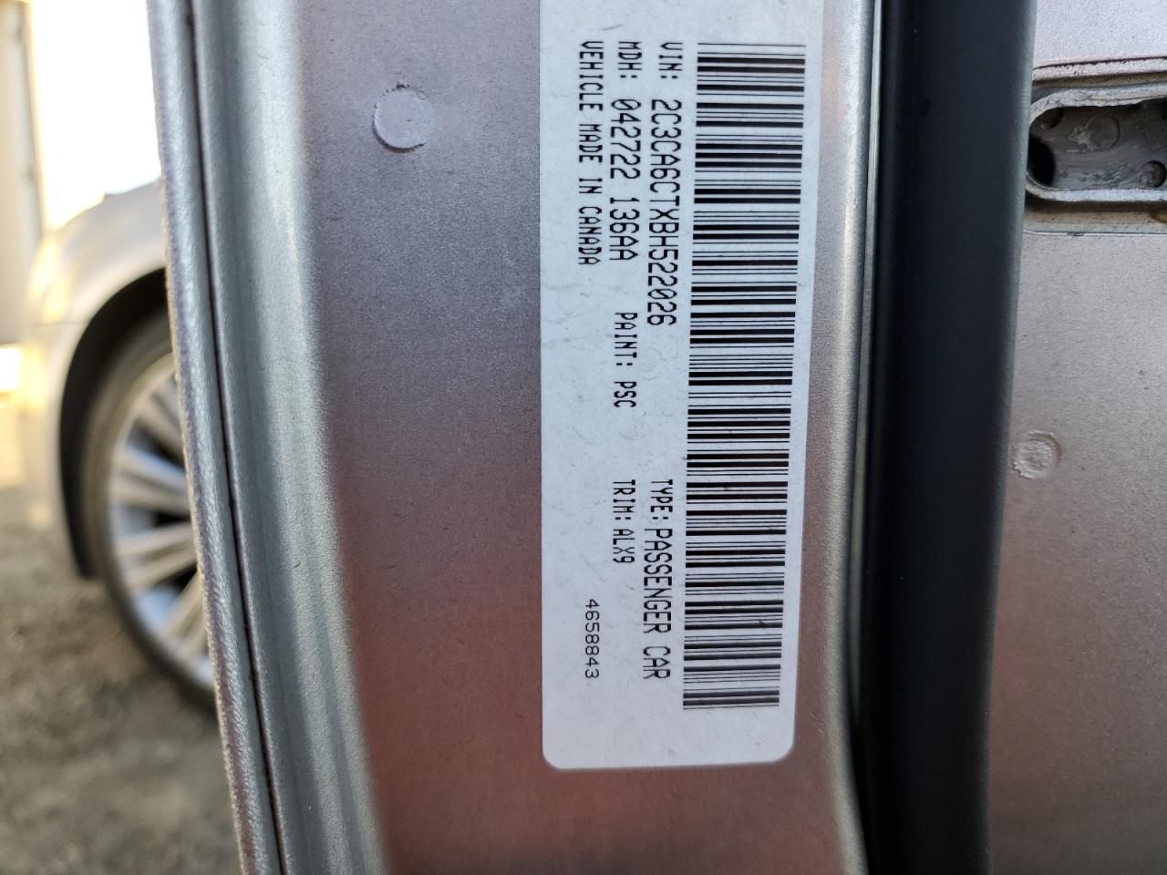 2011 Chrysler 300 VIN 2C3CA6CTXBH522026 Copart auction photo, minor dent/scratches damage thumbnail 12