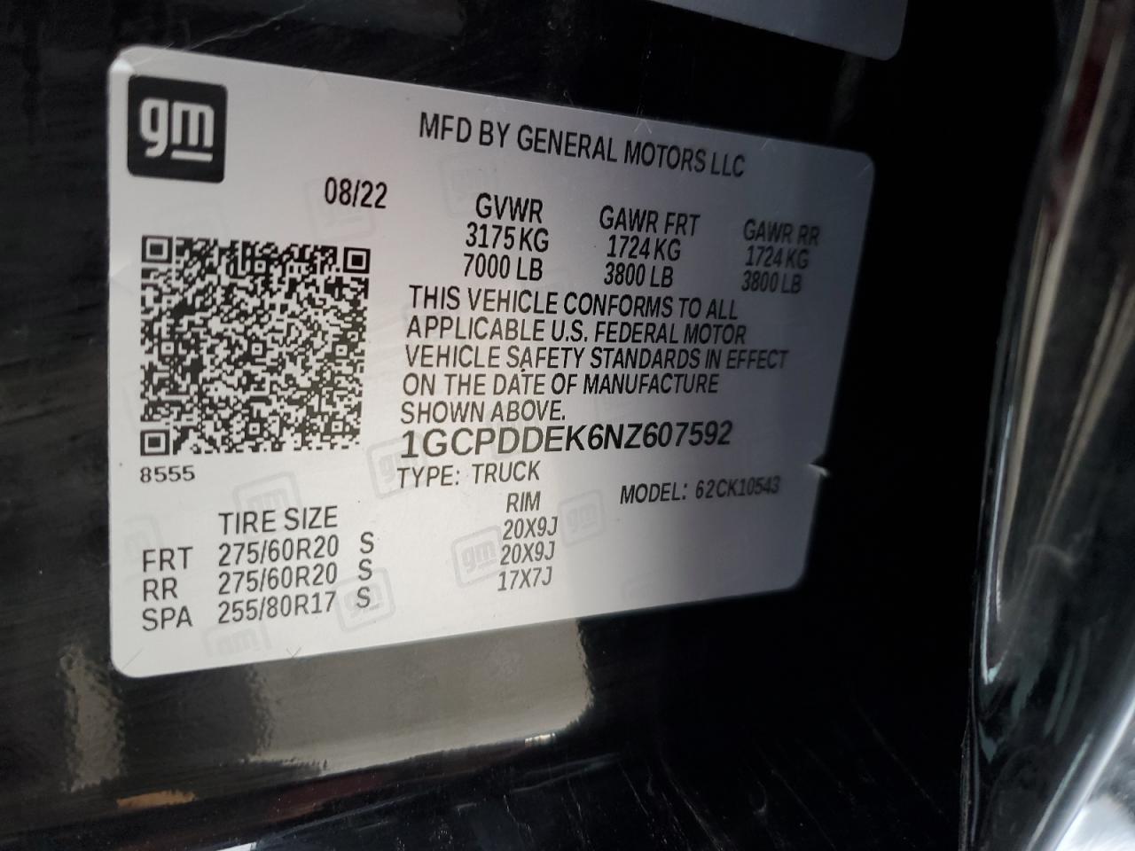 2022 Chevrolet Silverado VIN 1GCPDDEK6NZ607592 Copart auction photo, all over / undercarriage damage thumbnail 14