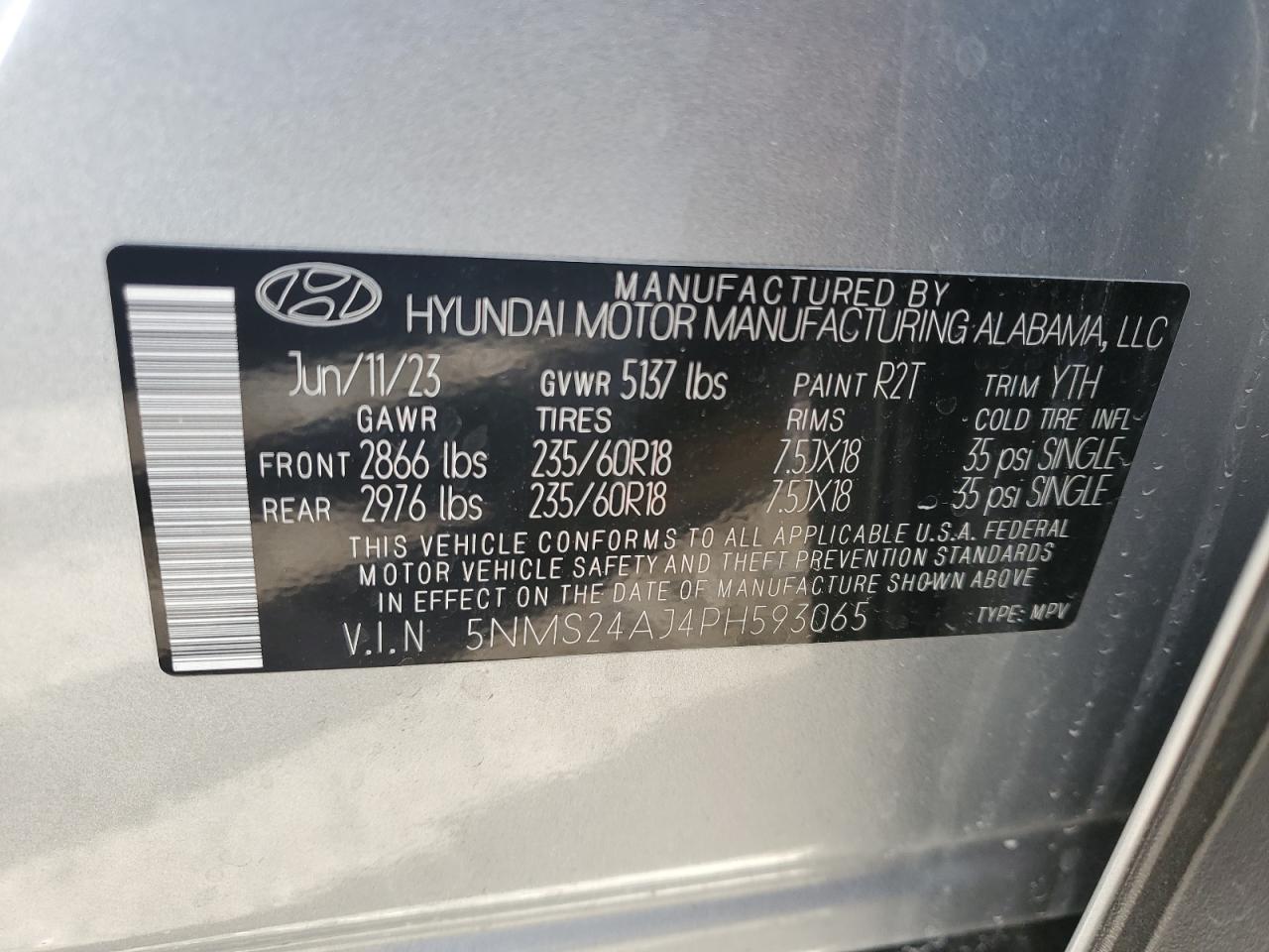 2023 Hyundai Santa Fe VIN 5NMS24AJ4PH593065 Copart auction photo, front end damage thumbnail 14