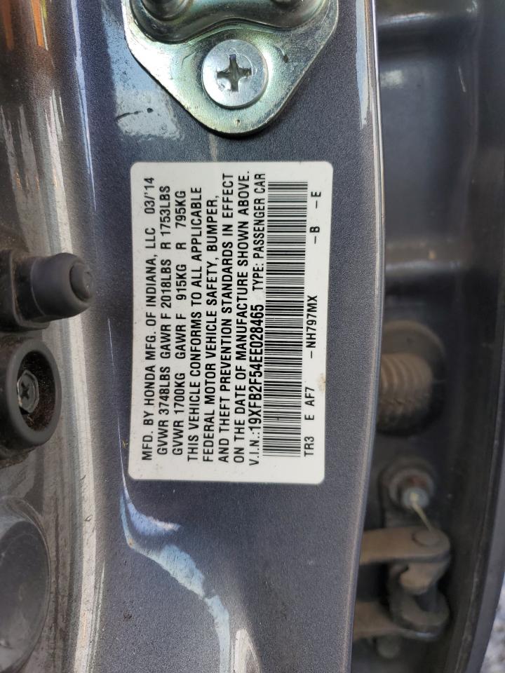 2014 Honda Civic VIN 19XFB2F54EE028465 Copart auction photo, biohazard/chemical / front end damage thumbnail 12