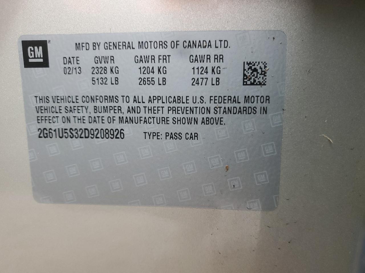 2013 Cadillac XTS VIN 2G61U5S32D9208926 Copart auction photo, water/flood damage thumbnail 13