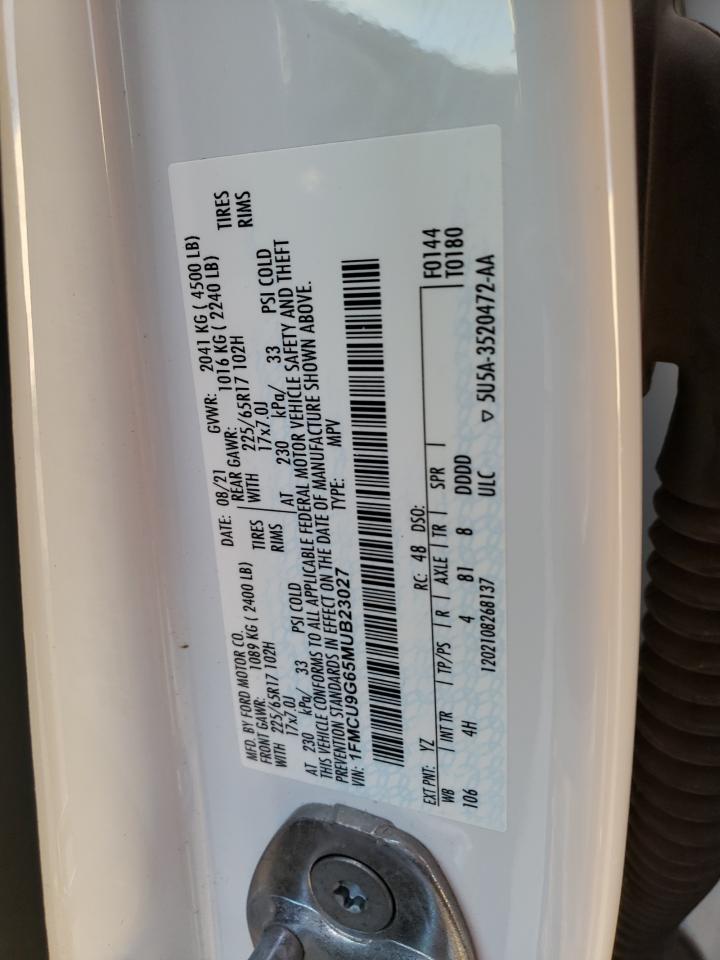 2021 Ford Escape VIN 1FMCU9G65MUB23027 Copart auction photo, rear end damage thumbnail 13