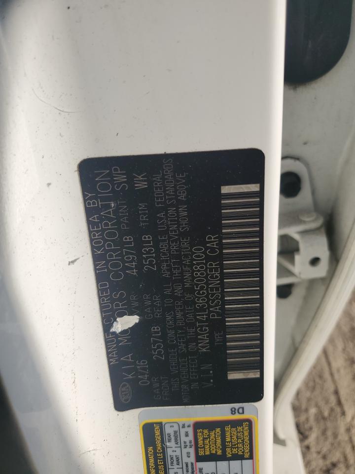 2016 KIA Optima VIN KNAGT4L36G5088100 Copart auction photo, front end damage thumbnail 13