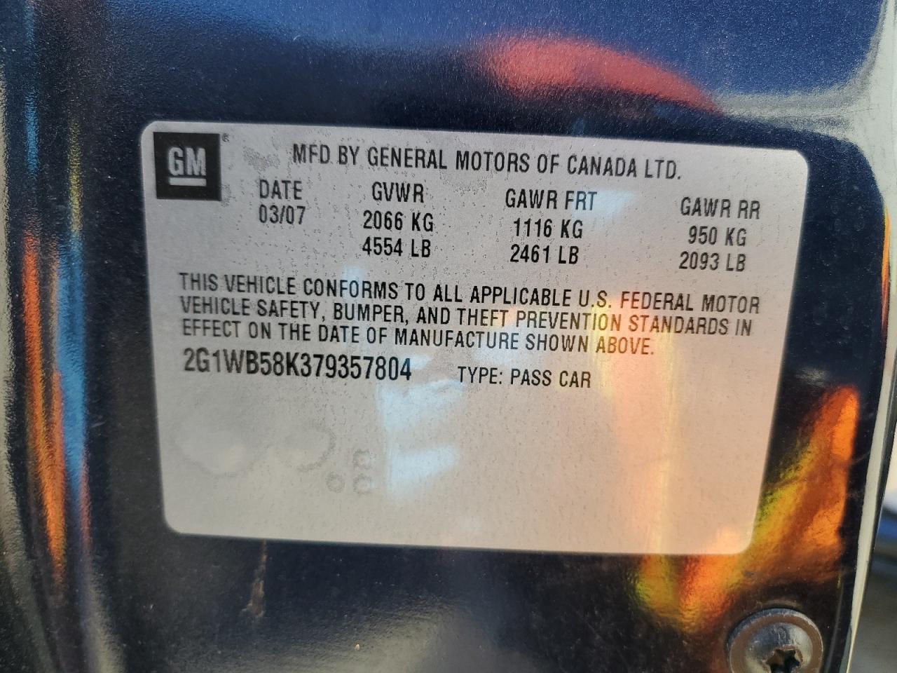 2007 Chevrolet Impala VIN 2G1WB58K379357804 Copart auction photo, front end damage thumbnail 12