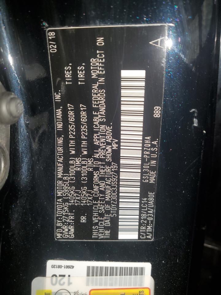 2018 Toyota Sienna VIN 5TDYZ3DC3JS927197 Copart auction photo, rear end / side damage thumbnail 15