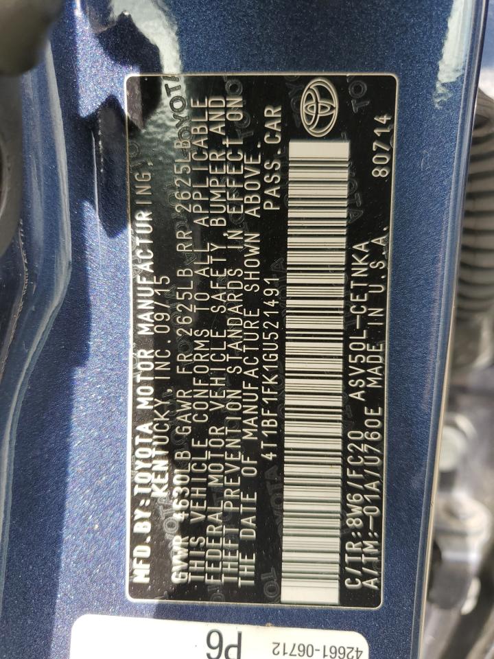 2016 Toyota Camry VIN 4T1BF1FK1GU521491 Copart auction photo, front end damage thumbnail 12