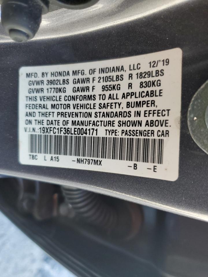 2020 Honda Civic VIN 19XFC1F36LE004171 Copart auction photo, front end / rear end damage thumbnail 13