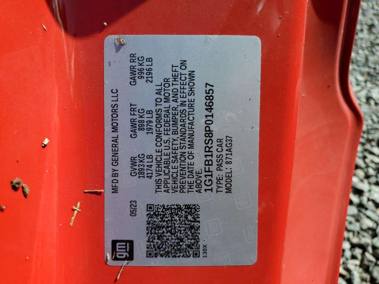 2023 Chevrolet Camaro VIN 1G1FB1RS8P0146857 Copart auction photo, water/flood damage thumbnail 13