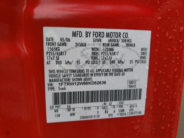 2006 Ford F-150 VIN 1FTRW12W86KD62636 Copart auction photo, rear end / minor dent/scratches damage thumbnail 12