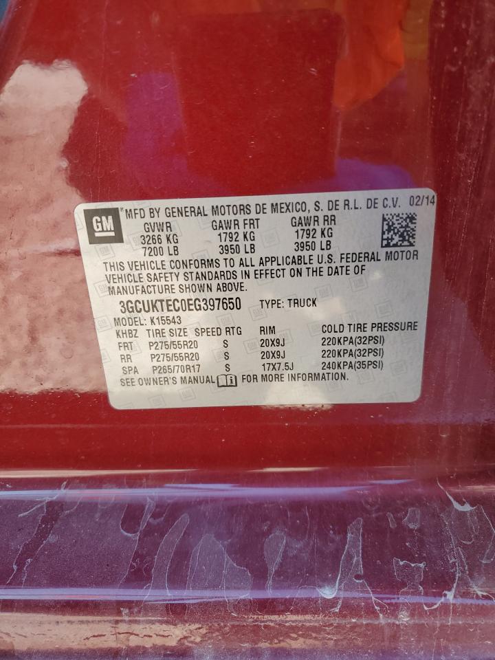 2014 Chevrolet Silverado VIN 3GCUKTEC0EG397650 Copart auction photo, front end damage thumbnail 12