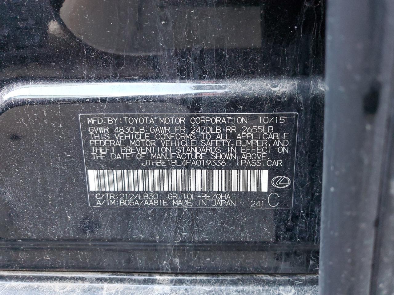 2015 Lexus GS VIN JTHBE1BL4FA019336 Copart auction photo, all over damage thumbnail 13