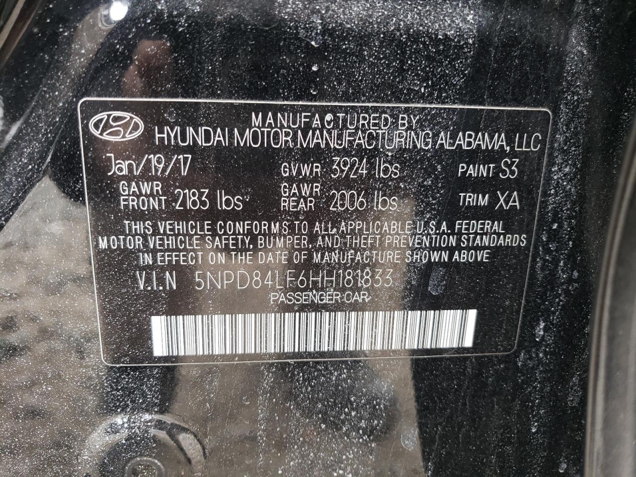 2017 Hyundai Elantra VIN 5NPD84LF6HH181833 Copart auction photo, front end / side damage thumbnail 13