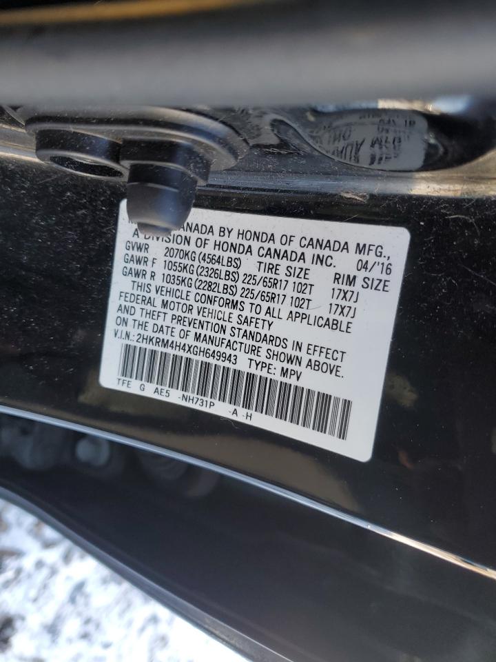 2016 Honda CR-V VIN 2HKRM4H4XGH649943 Copart auction photo, front end / side damage thumbnail 15