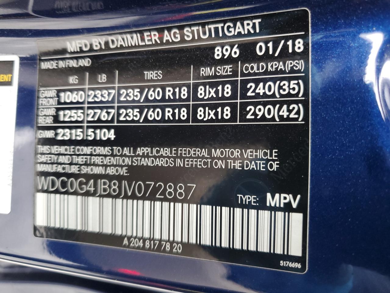 2018 Mercedes-Benz GLC VIN WDC0G4JB8JV072887 Copart auction photo, front end damage thumbnail 15