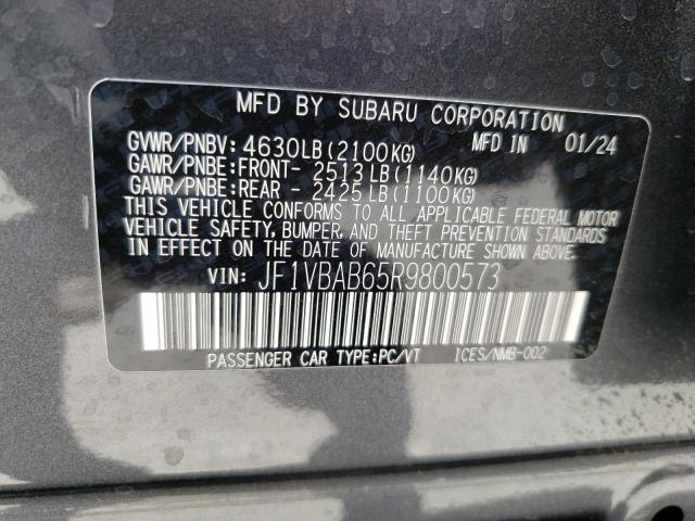 2024 Subaru WRX VIN JF1VBAB65R9800573 Copart auction photo, all over damage thumbnail 12