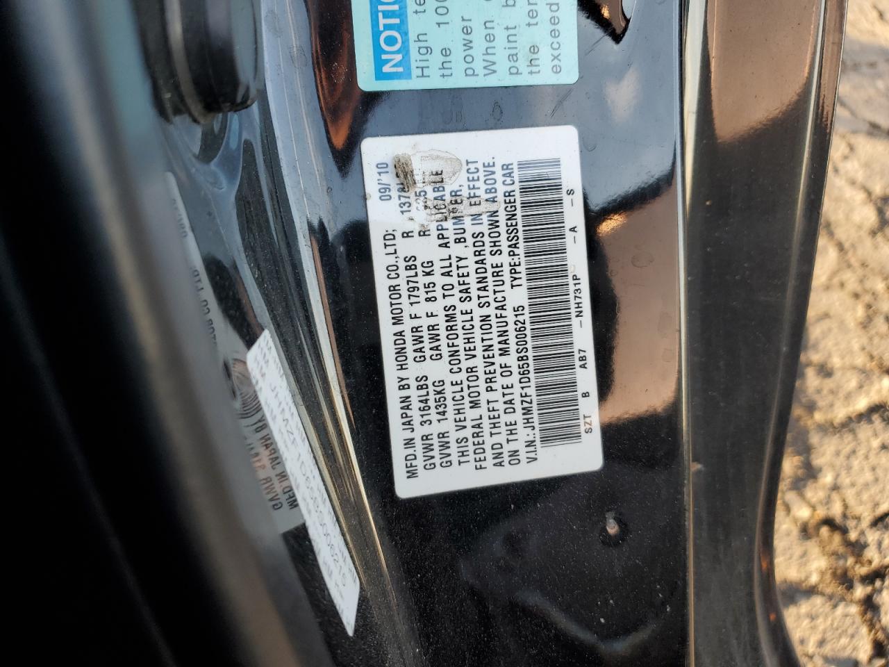 2011 Honda CR-Z VIN JHMZF1D65BS006215 Copart auction photo, front end damage thumbnail 12