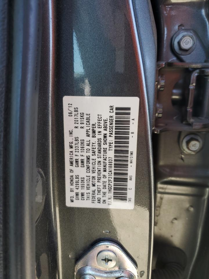 2012 Honda Accord VIN 1HGCP2F31CA188937 Copart auction photo, side damage thumbnail 12