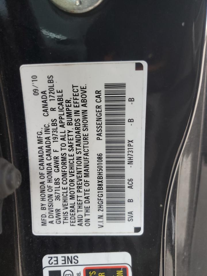 2011 Honda Civic VIN 2HGFG1B8XBH501086 Copart auction photo, rear end / minor dent/scratches damage thumbnail 12