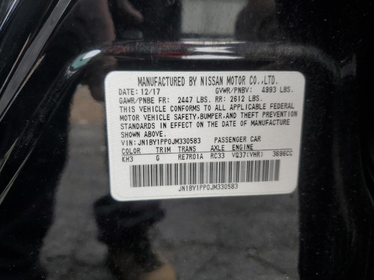 2018 Infiniti Q70 VIN JN1BY1PP0JM330583 Copart auction photo, front end / rear end damage thumbnail 12