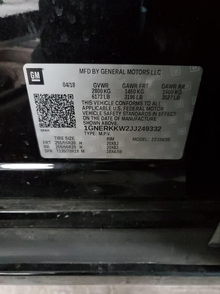 2018 Chevrolet Traverse VIN 1GNERKKW2JJ249332 Copart auction photo, side / rear end damage thumbnail 13