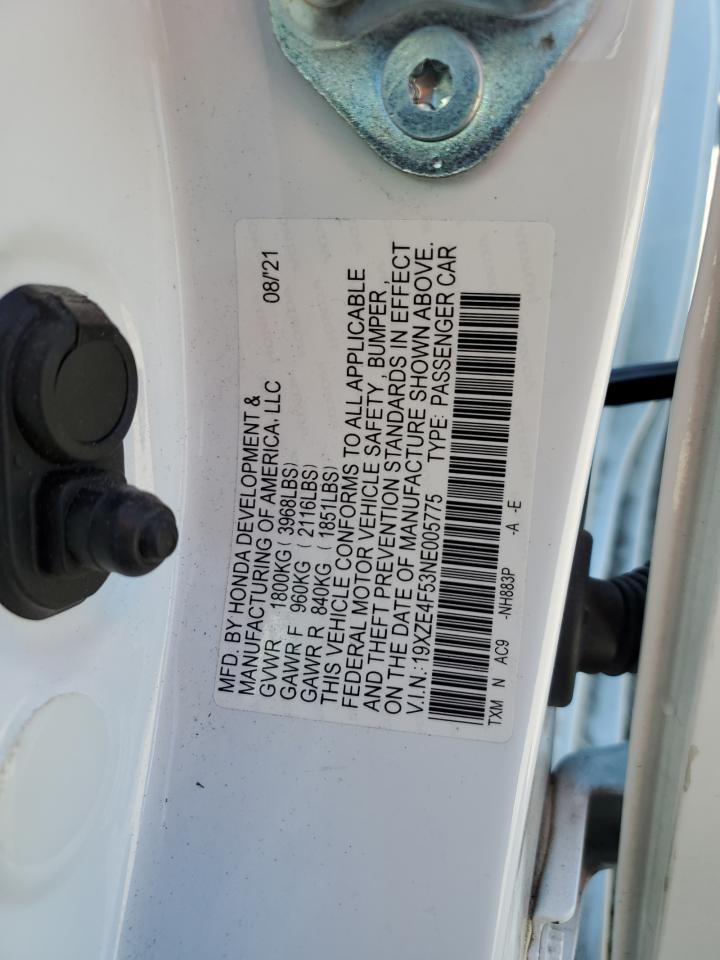 2022 Honda Insight VIN 19XZE4F53NE005775 Copart auction photo, front end damage thumbnail 13