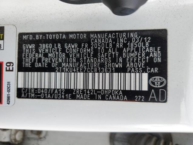 2012 Toyota Corolla VIN 2T1KU4EE7CC813631 Copart auction photo, front end damage thumbnail 12