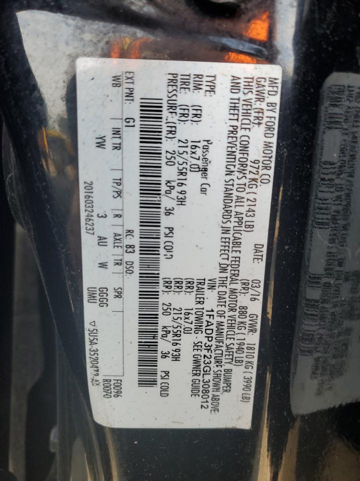 2016 Ford Focus VIN 1FADP3F23GL308012 Copart auction photo, front end damage thumbnail 14