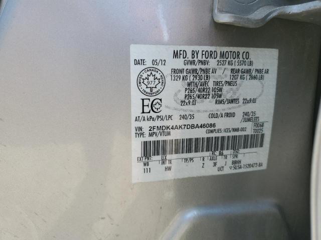 2013 Ford Edge VIN 2FMDK4AK7DBA46086 Copart auction photo, front end / side damage thumbnail 13