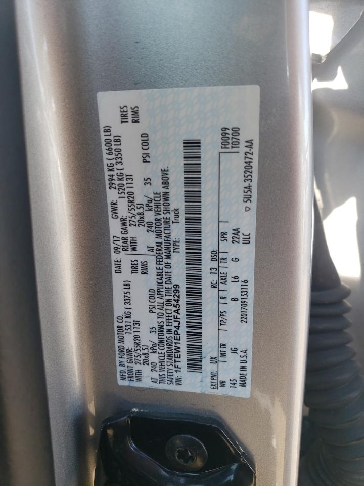 2018 Ford F-150 VIN 1FTEW1EP4JFA54299 Copart auction photo, front end / minor dent/scratches damage thumbnail 12