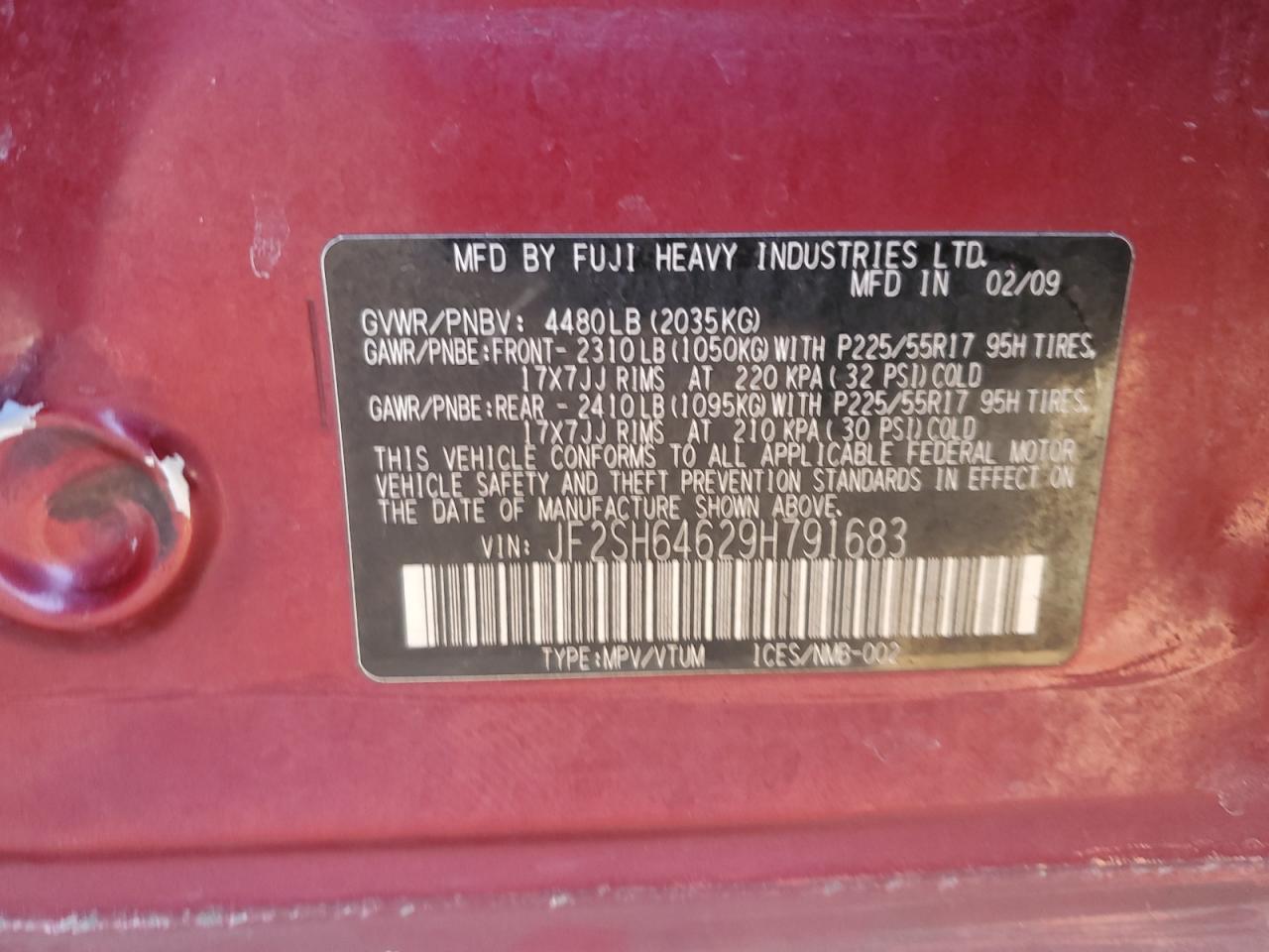 2009 Subaru Forester VIN JF2SH64629H791683 Copart auction photo, rollover damage thumbnail 14