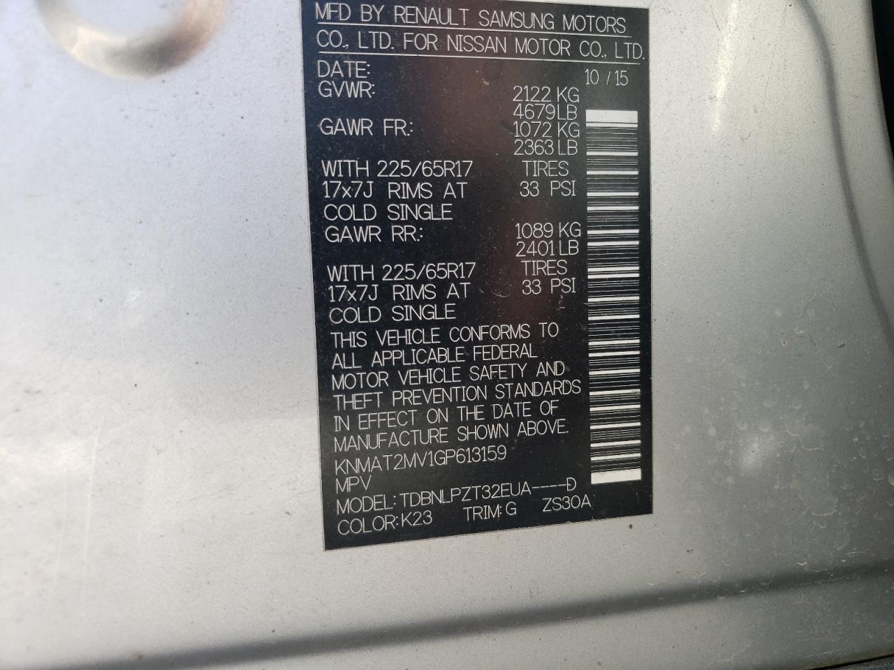 2016 Nissan Rogue VIN KNMAT2MV1GP613159 Copart auction photo, biohazard/chemical / front end damage thumbnail 13