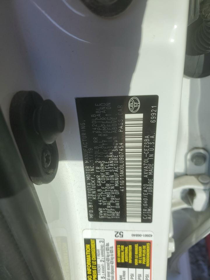 2020 Toyota Camry VIN 4T1G11AK0LU907454 Copart auction photo, front end damage thumbnail 12