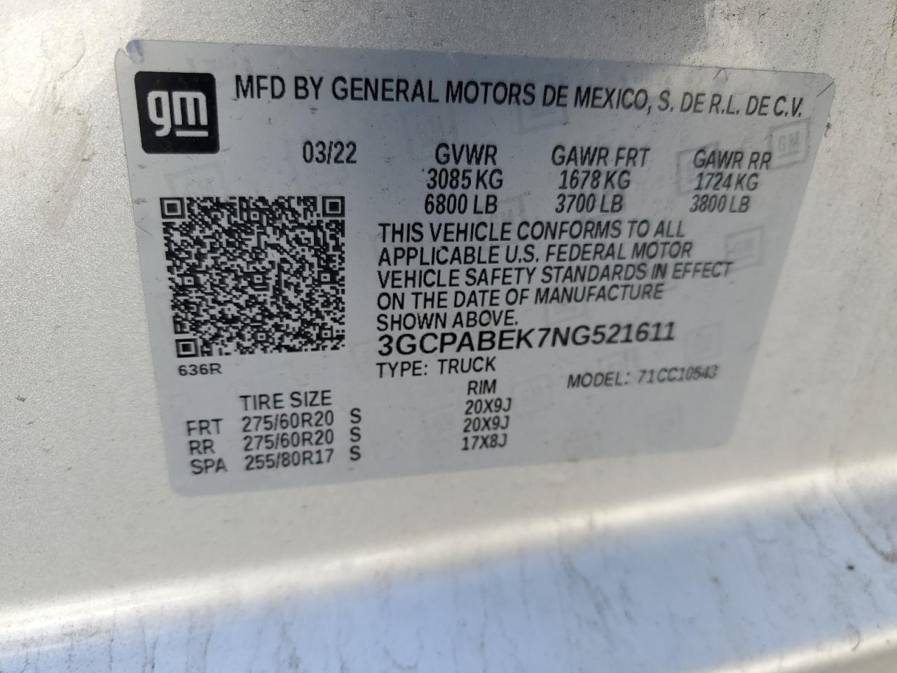 2022 Chevrolet Silverado VIN 3GCPABEK7NG521611 Copart auction photo, front end / side damage thumbnail 14