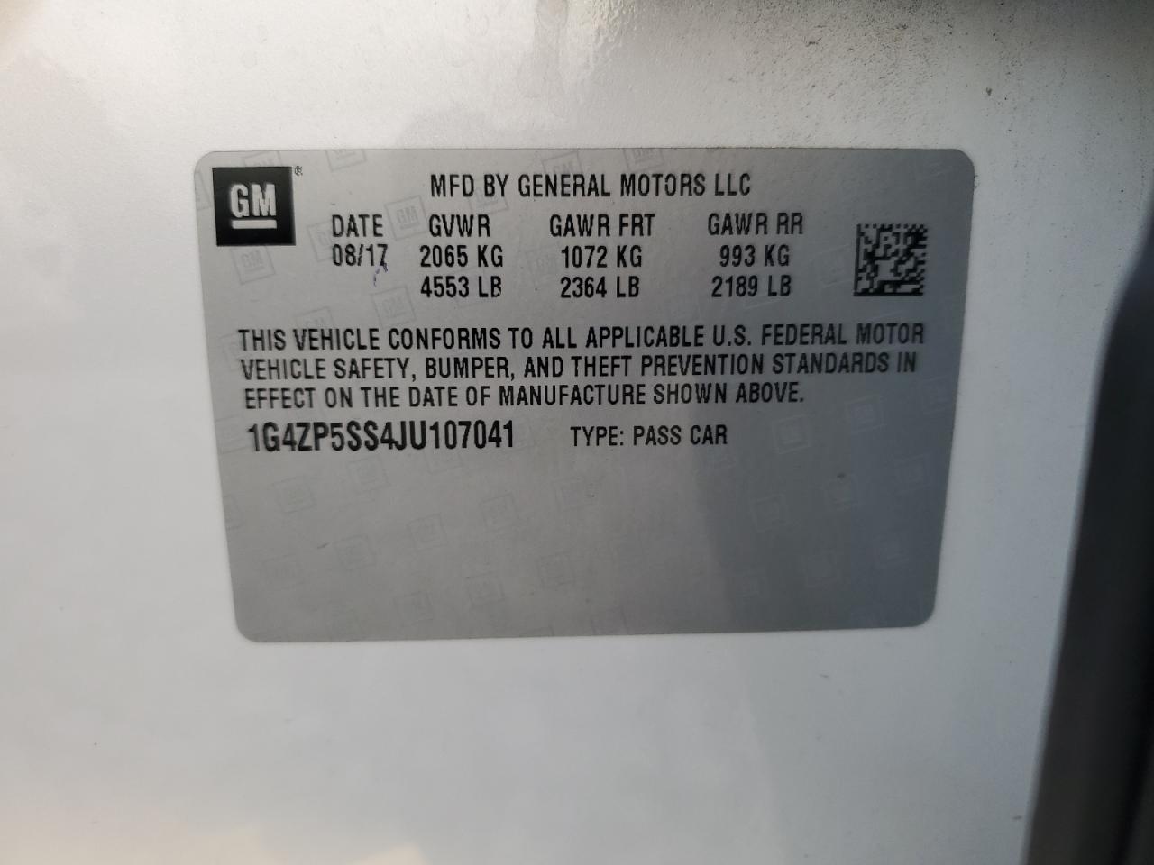 2018 Buick LaCrosse VIN 1G4ZP5SS4JU107041 Copart auction photo, rear end damage thumbnail 13