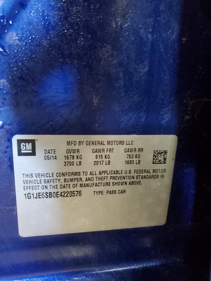 2014 Chevrolet Sonic VIN 1G1JE6SB0E4220576 Copart auction photo, front end / side damage thumbnail 12