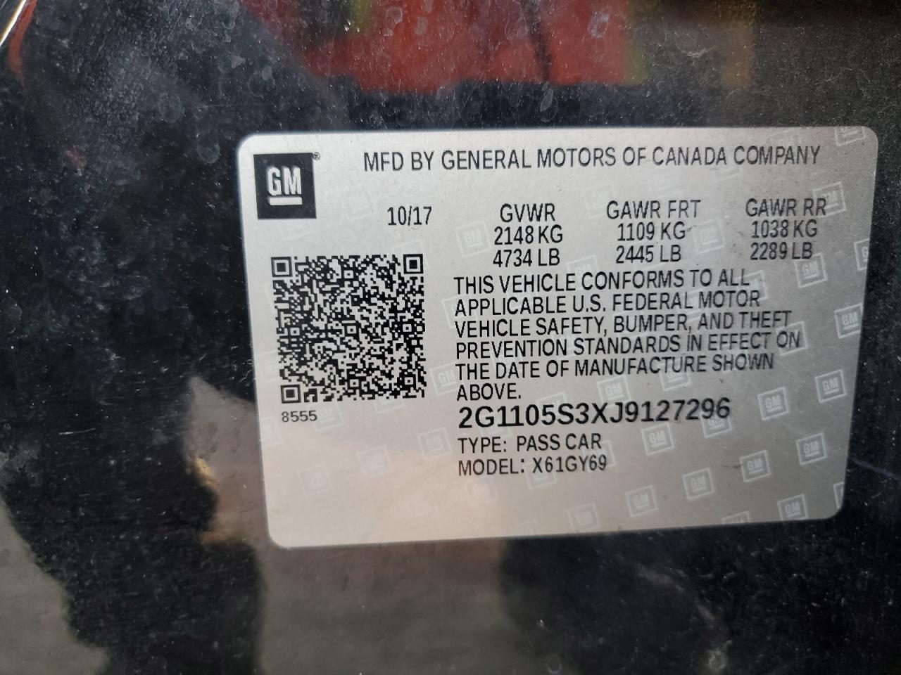 2018 Chevrolet Impala VIN 2G1105S3XJ9127296 Copart auction photo, side / front end damage thumbnail 12