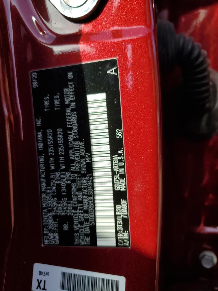 2020 Toyota Highlander VIN 5TDDZRBH3LS049421 Copart auction photo, front end damage thumbnail 13