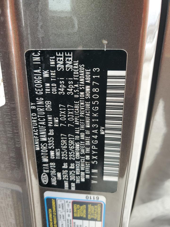 2019 KIA Sorento VIN 5XYPG4A31KG508713 Copart auction photo, front end / minor dent/scratches damage thumbnail 15