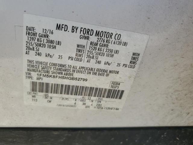 2017 Ford Explorer VIN 1FM5K8FH5HGB52799 Copart auction photo, front end / side damage thumbnail 14