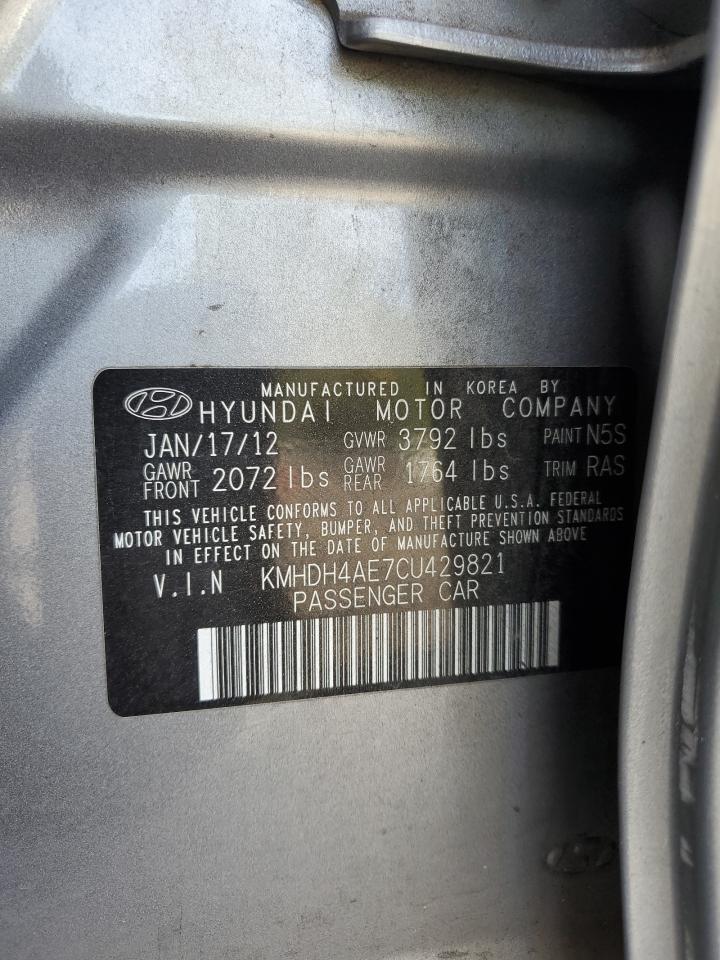 2012 Hyundai Elantra VIN KMHDH4AE7CU429821 Copart auction photo, side / rear end damage thumbnail 12