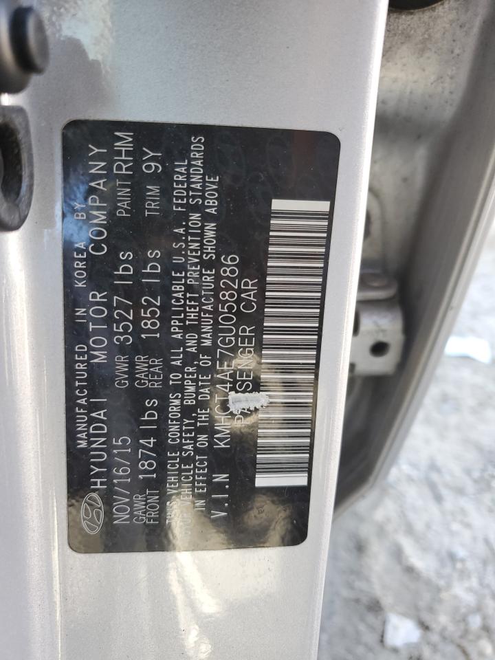 2016 Hyundai Accent VIN KMHCT4AE7GU058286 Copart auction photo, top/roof damage thumbnail 12