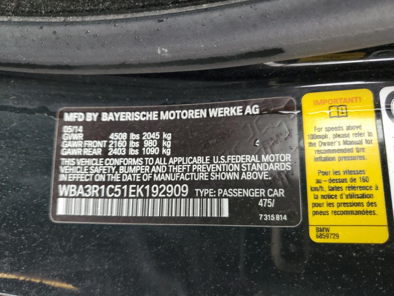 2014 BMW 4er VIN WBA3R1C51EK192909 Copart auction photo, side / minor dent/scratches damage thumbnail 12