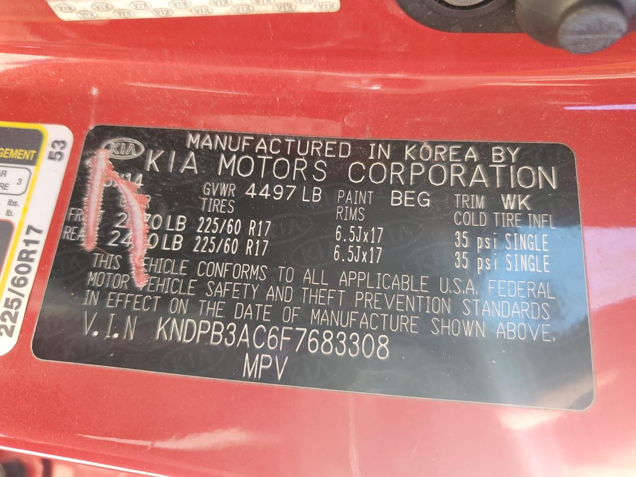 2015 KIA Sportage VIN KNDPB3AC6F7683308 Copart auction photo, mechanical damage thumbnail 13