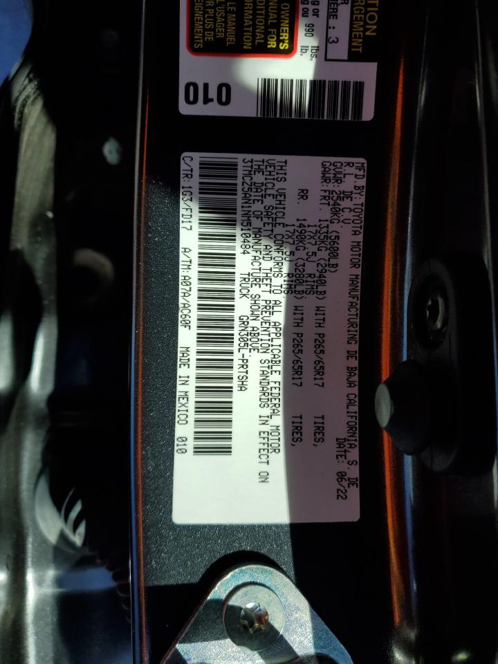 2022 Toyota Tacoma VIN 3TMCZ5AN1NM510484 Copart auction photo, all over damage thumbnail 13