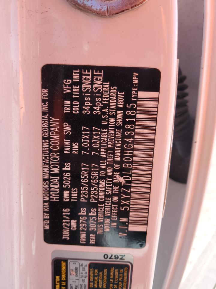 2017 Hyundai Santa Fe VIN 5XYZTDLB0HG438185 Copart auction photo, front end damage thumbnail 15