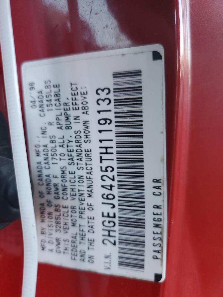1996 Honda Civic VIN 2HGEJ6425TH119133 Copart auction photo, all over damage thumbnail 13