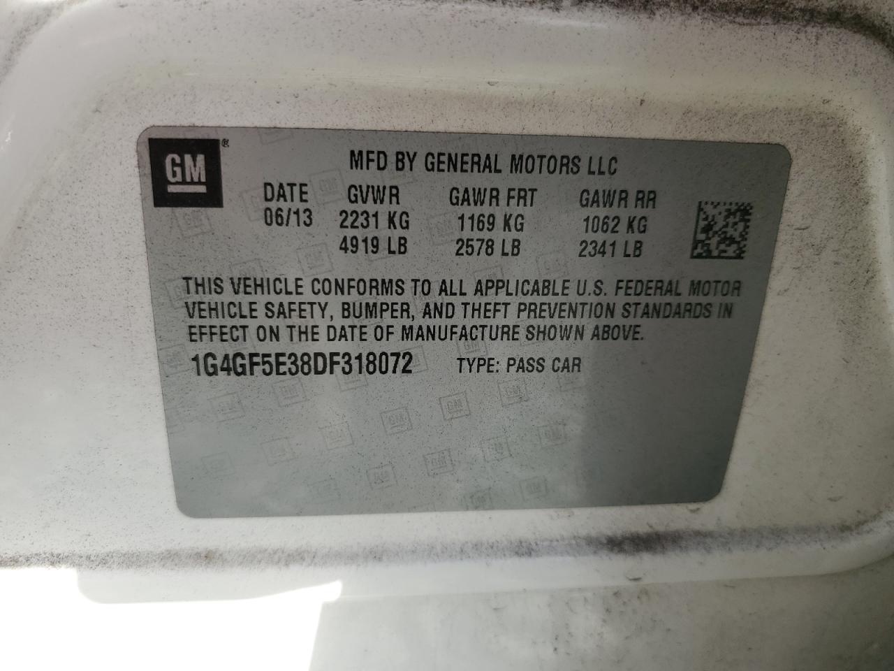 2013 Buick LaCrosse VIN 1G4GF5E38DF318072 Copart auction photo, front end / side damage thumbnail 12