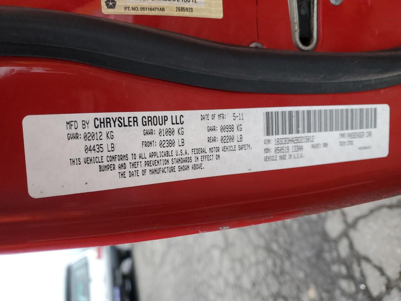 2011 Dodge Caliber VIN 1B3CB3HA2BD215012 Copart auction photo, front end / undercarriage damage thumbnail 12