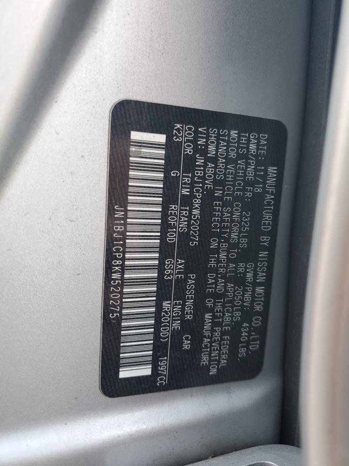 2019 Nissan Rogue VIN JN1BJ1CP8KW520275 Copart auction photo, side / minor dent/scratches damage thumbnail 13