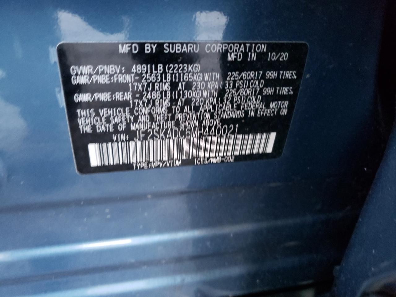 2021 Subaru Forester VIN JF2SKADC6MH440021 Copart auction photo, side / minor dent/scratches damage thumbnail 12